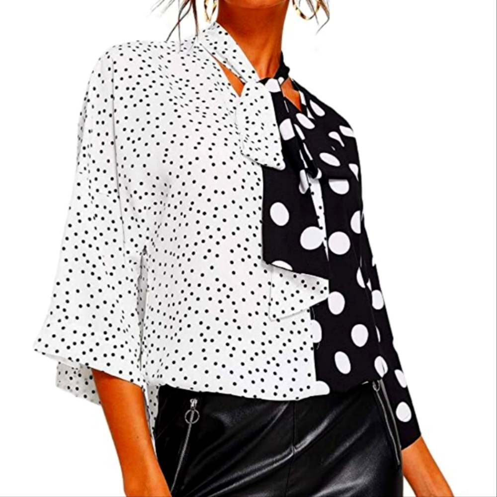 Polka dot tie neck top NWOT